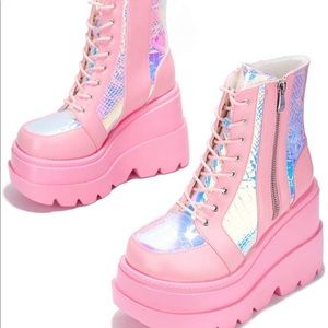 🥾 Holographic Platform Ankle Boots with Chunky Block Heels🥾